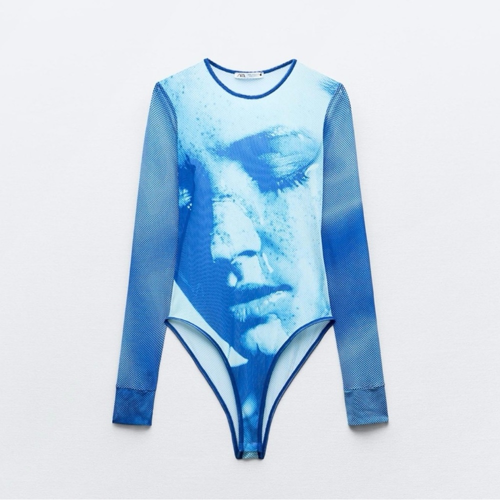 Zara printed Tulle Bodysuit
